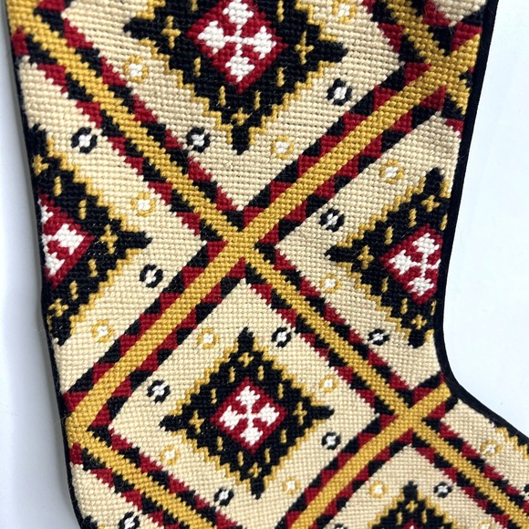 Needlepoint Christmas Stocking Dillards Southwest Look 17" Black Velour - New - Picture 3 of 7